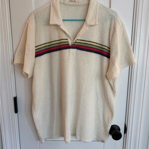 Marine Layer Terry Cream Polo with Multicolor Stripes